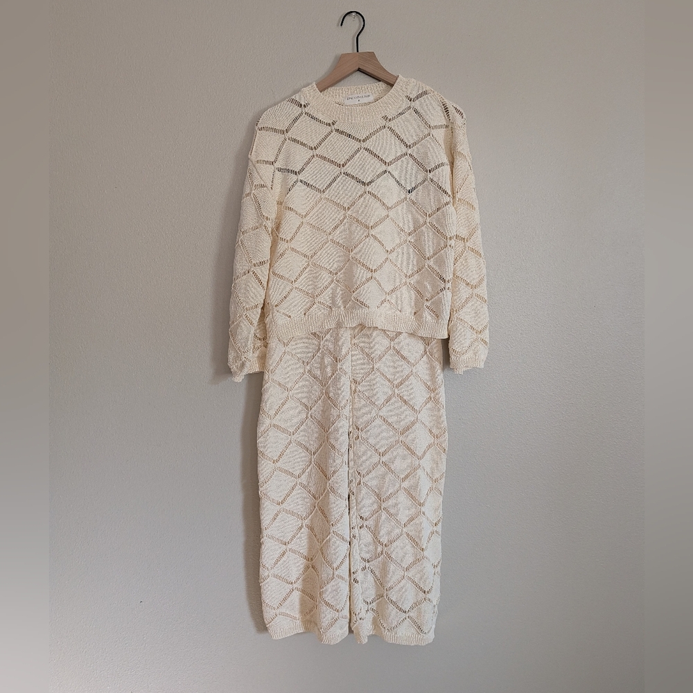 Boutique‎ Kim & Cloth Lounge Beach Set Size Medium In Cream Crochet Knit Set